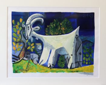 Raymond Debiève - peinture - chèvre et enfant