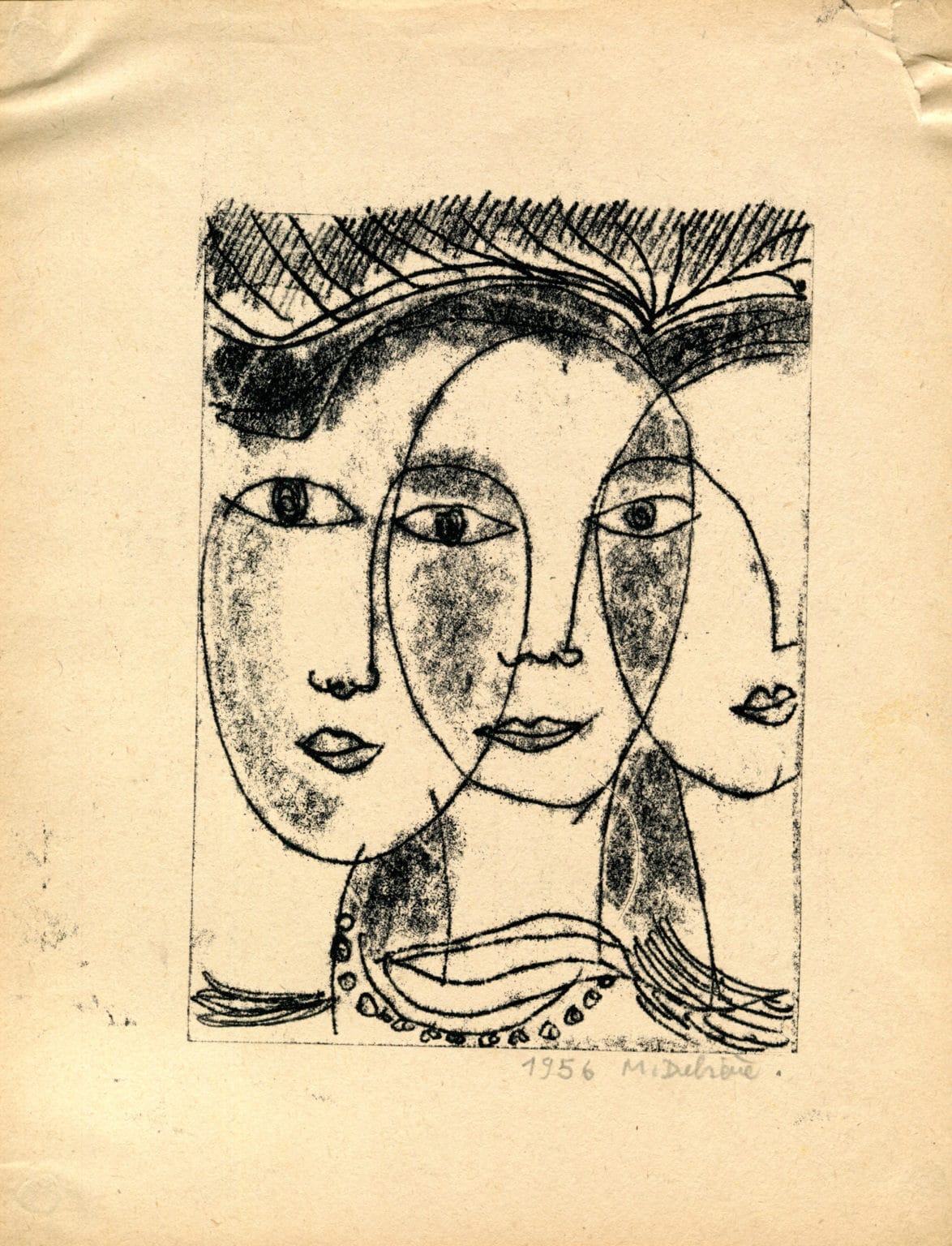 3 femmes - Michel Debiève - Monotype - 1956 - 18x13cm