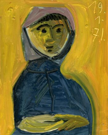 Portrait fond jaune - Raymond Debiève - 27x21cm - 1971