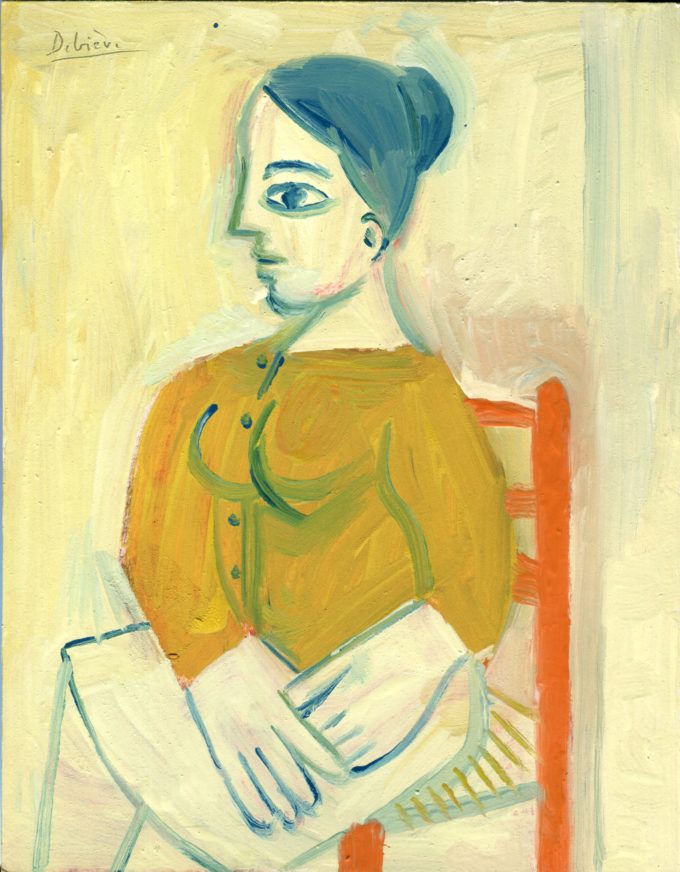 Portrait à la chaise orange - Raymond Debiève - 27x21cm - 1981