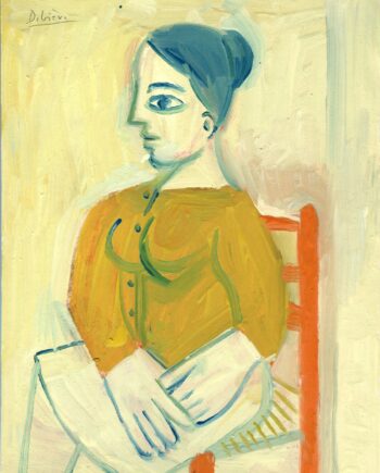 Portrait à la chaise orange - Raymond Debiève - 27x21cm - 1981