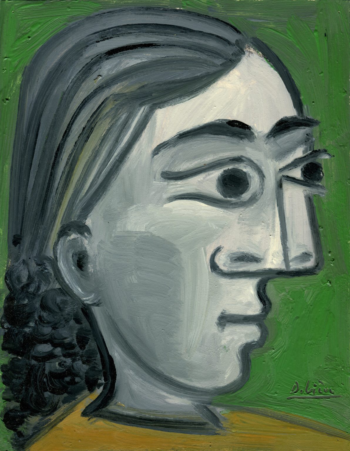 Portrait au fond vert - Raymond Debiève - 27x21cm - 1982