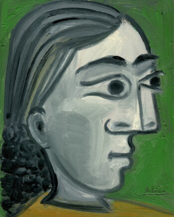 Portrait au fond vert - Raymond Debiève - 27x21cm - 1982