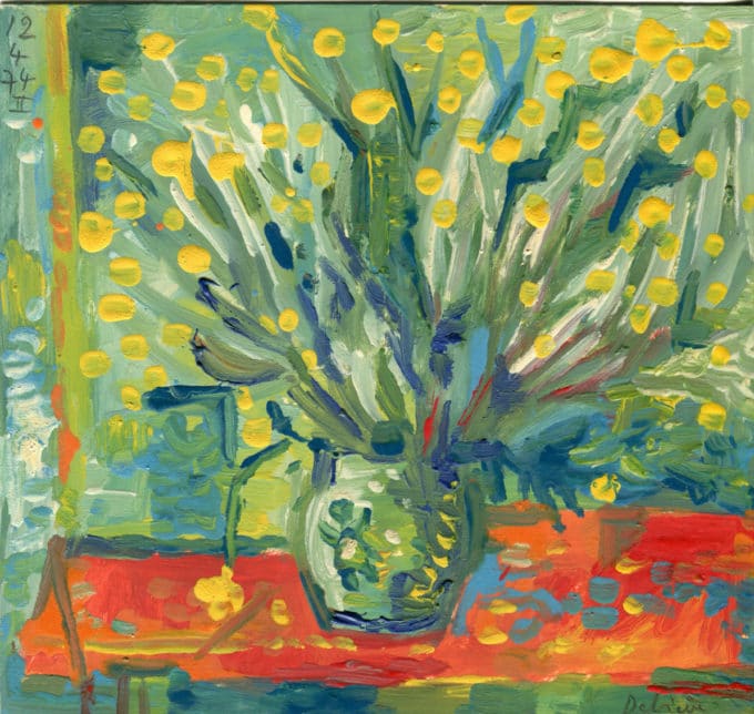 Bouquet sur nappe rouge - Raymond Debiève