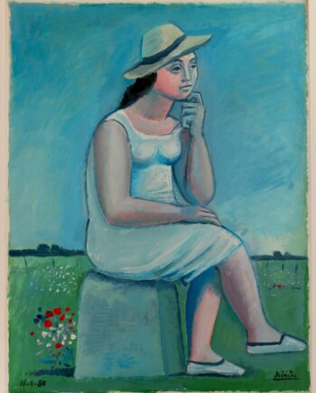 femme au chapeau de paille - Raymond Debiève- 65x50 - huile sur papier