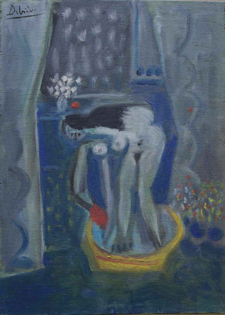 Toilette au bouquet blanc - huile sur bois -2001