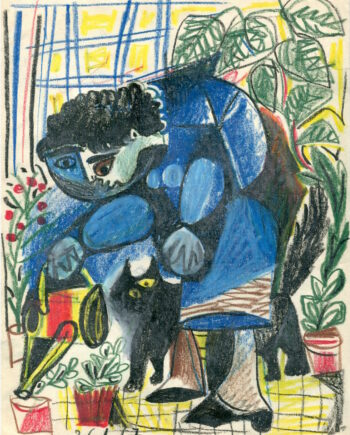 chat et jardinière - Raymond Debiève -27x21 cm - 130 euros