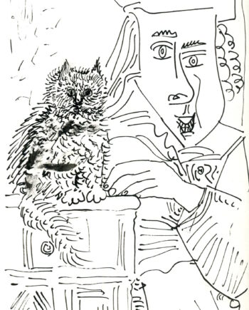 homme au chat - Raymond Debiève- 22,5x14cm - encre de chine - 180 euros