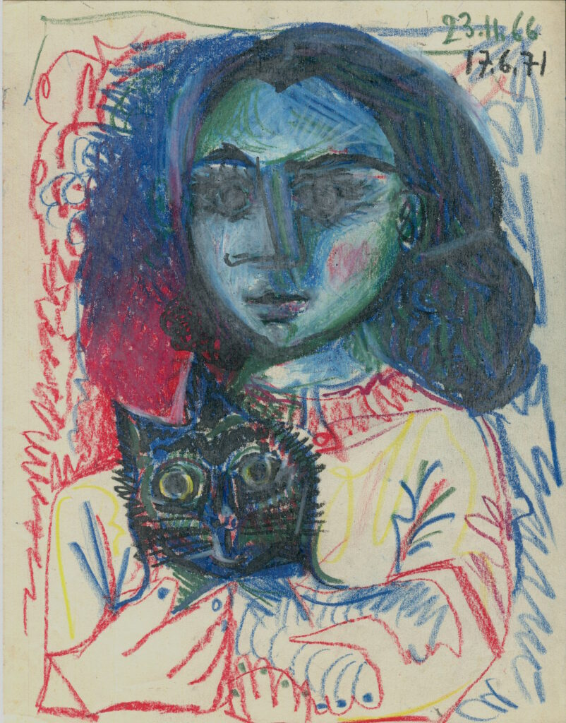 La dame au chat - Raymond Debiève - craie sur papier - 1966