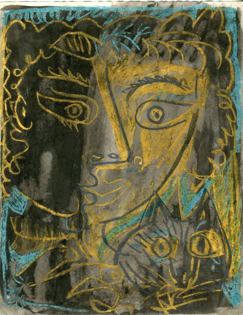 Double portrait - Raymond Debiève - craie sur lavis