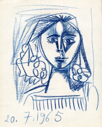 Femme frisée coiffe bleue - Raymond Debiève