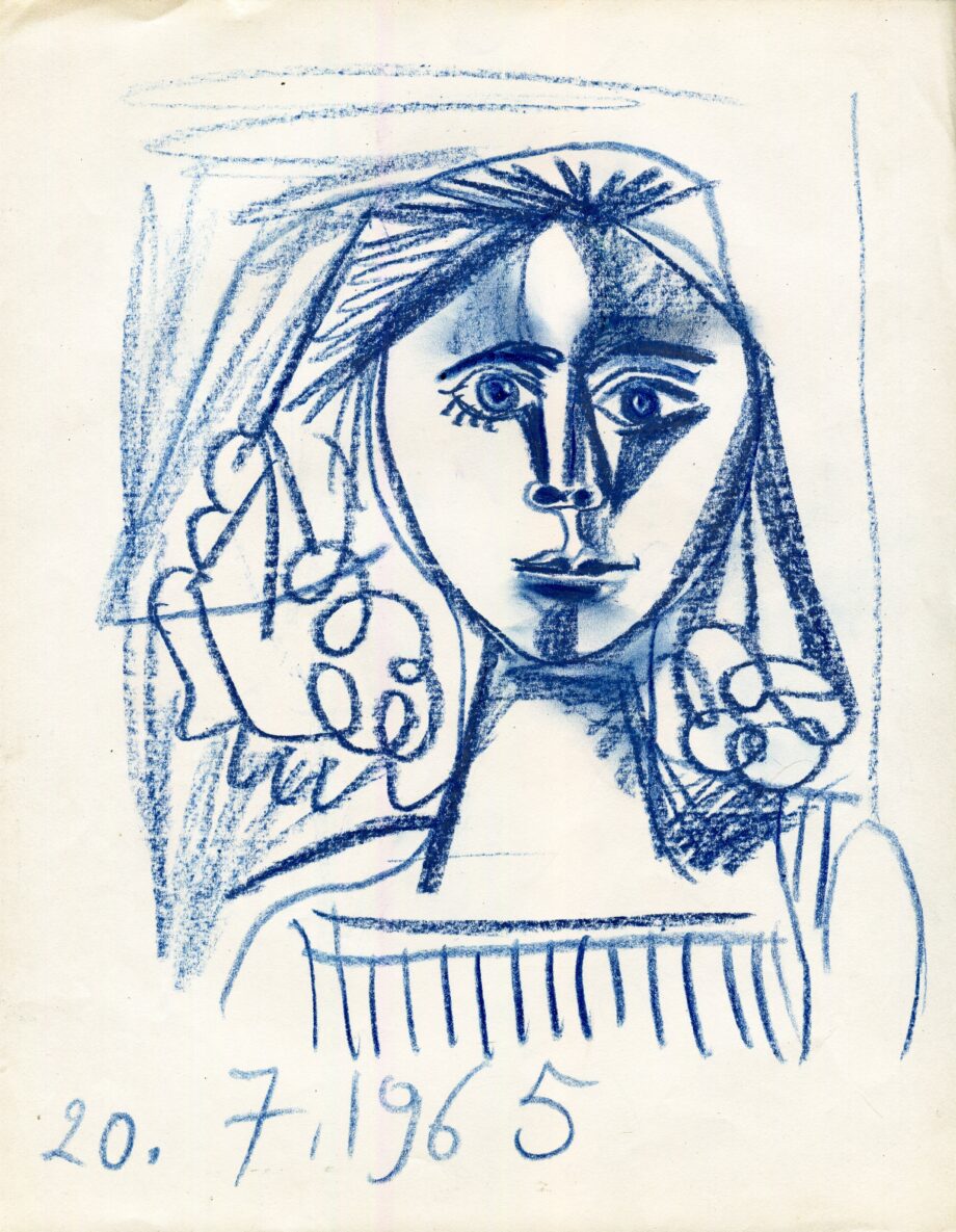 Femme frisée coiffe bleue - Raymond Debiève