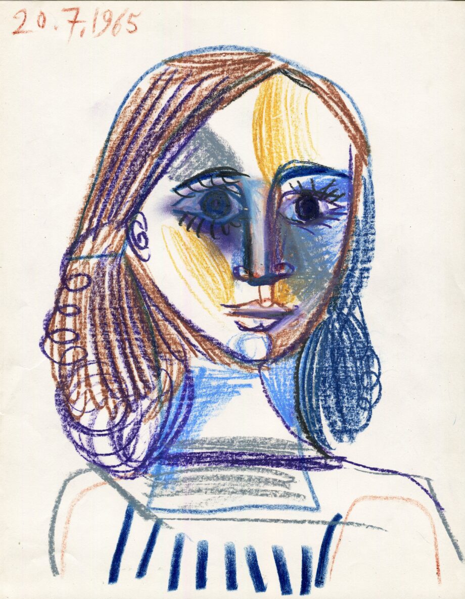 Femme frisée coiffe mauve - Raymond Debiève