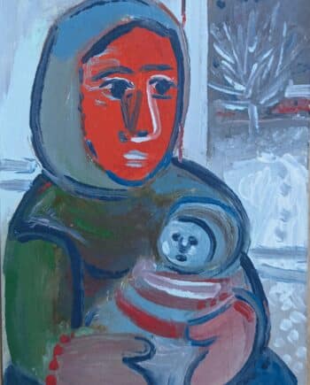 Mère et enfant en hiver - Raymond Debiève