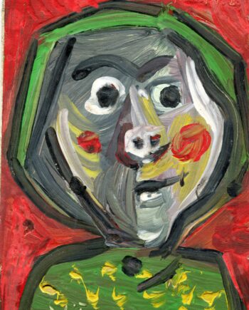 R. Debiève - Femme fichu vert 14,5x10